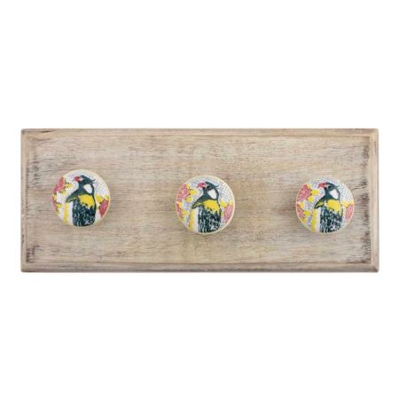 Multicolor Parrot Flat Ceramic Wooden Hooks